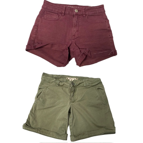 Lot of 2 Burgundy & Green Shorts American Eagle Shortie Hei Hei size 2 - Picture 1 of 8